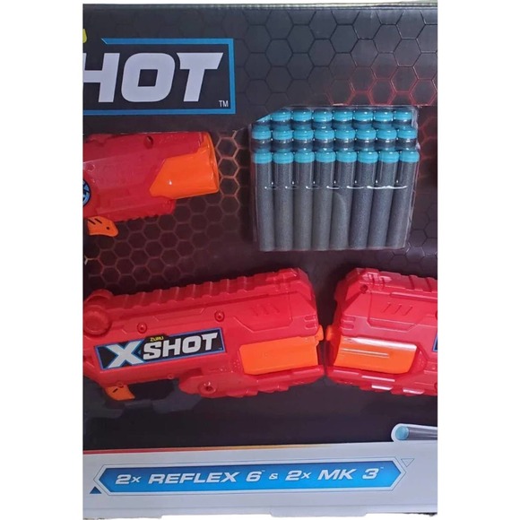 Zuru X-Shot 4 Gun Bundle -  2x Reflex 6 & 2x MK 3 with 24 Foam Darts NEW - Picture 4 of 4